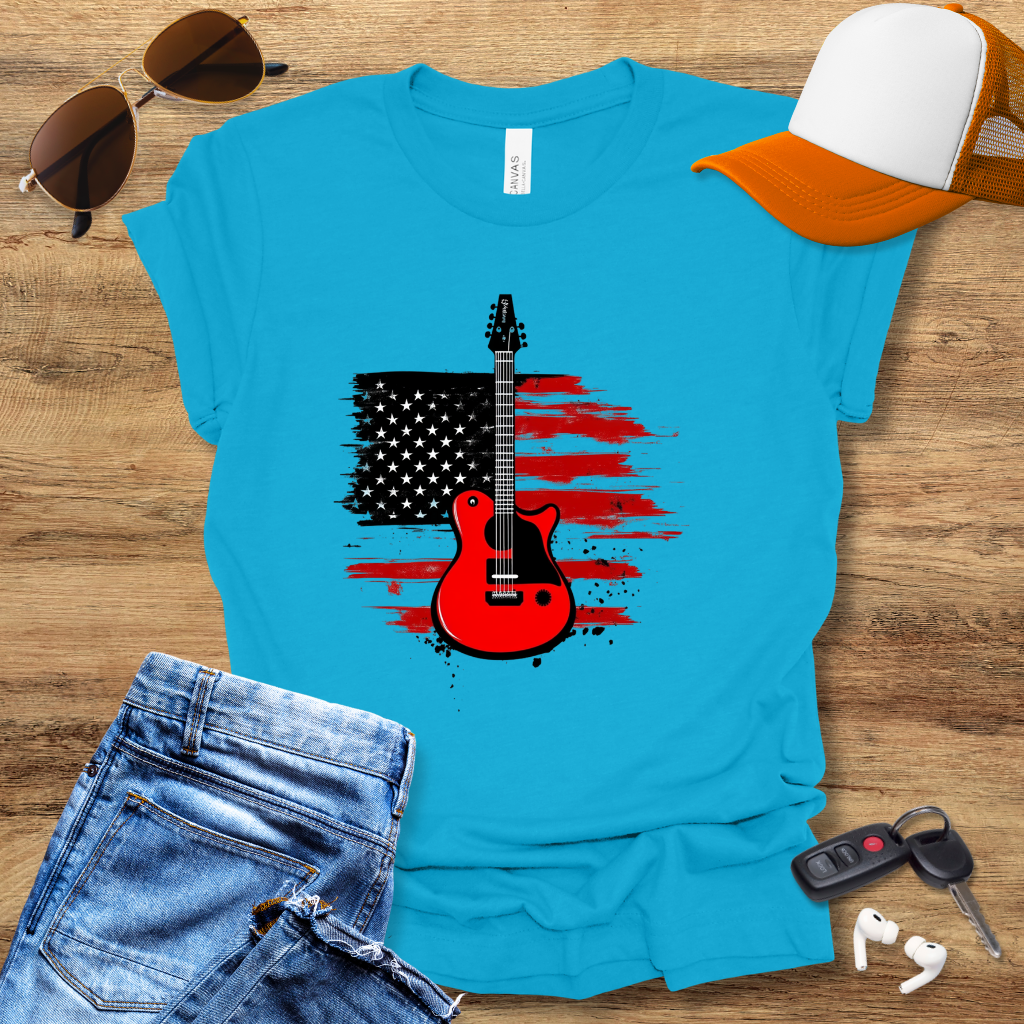 USA Flag Guitar T-Shirt