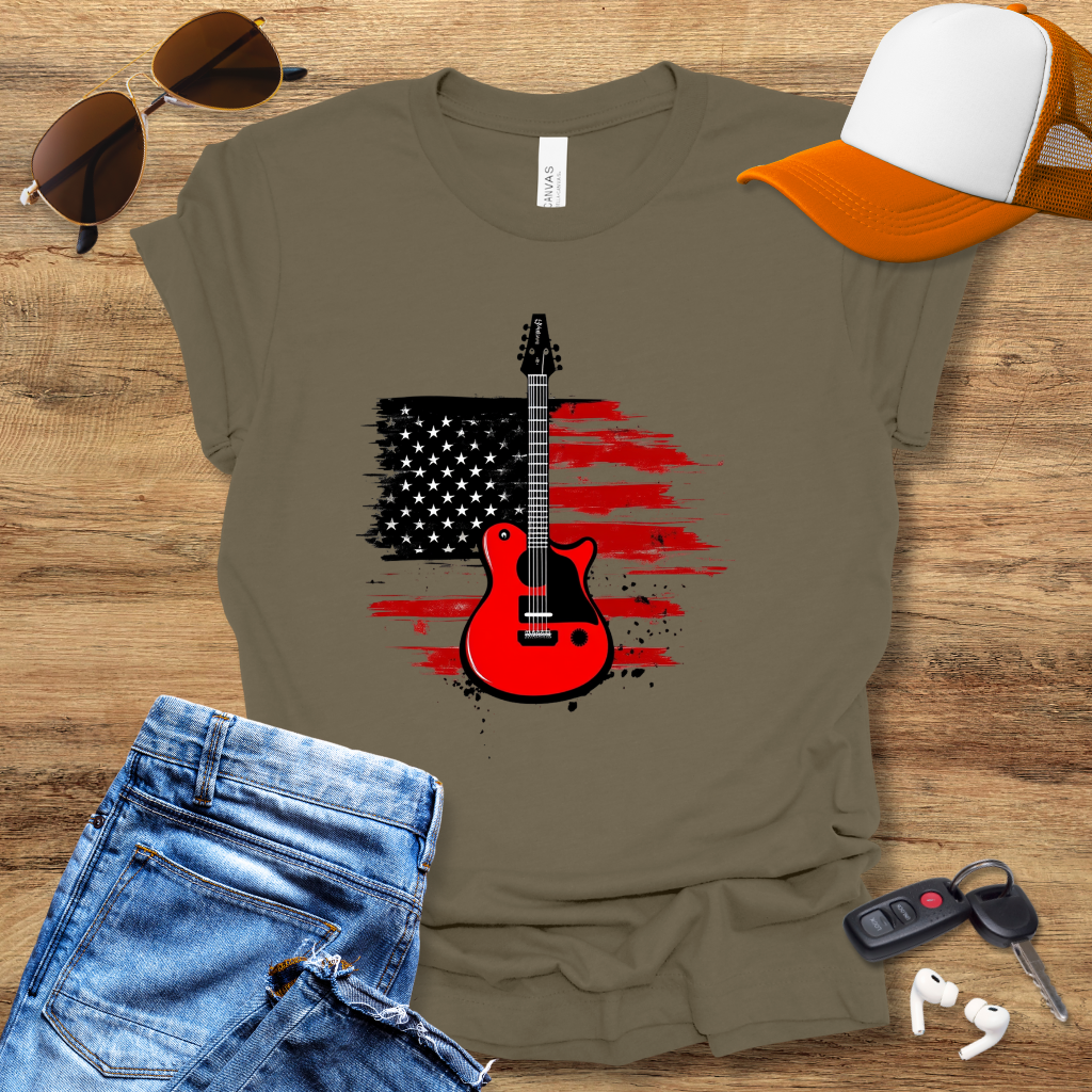 USA Flag Guitar T-Shirt