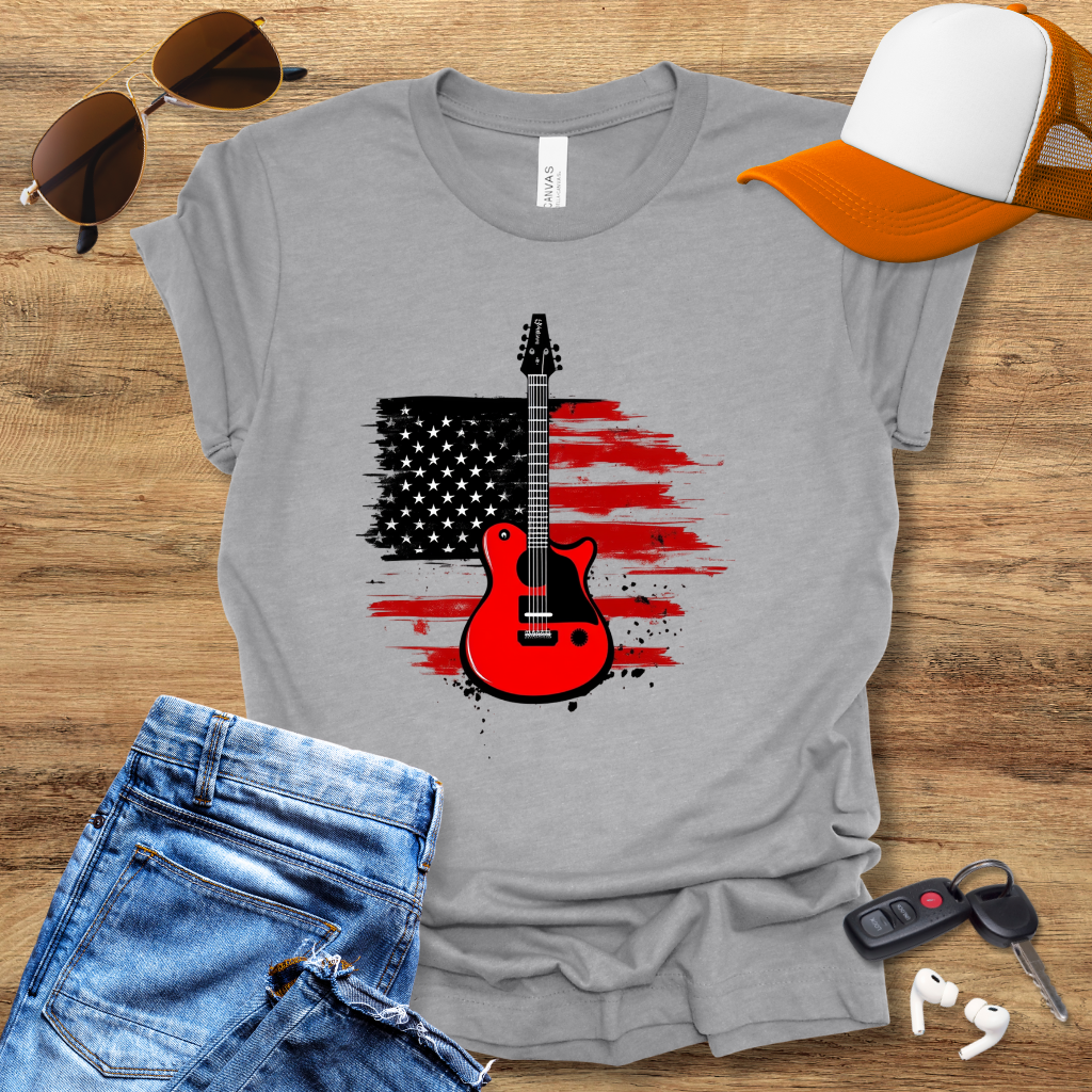 USA Flag Guitar T-Shirt