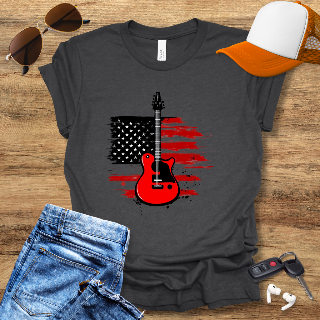 USA Flag Guitar T-Shirt