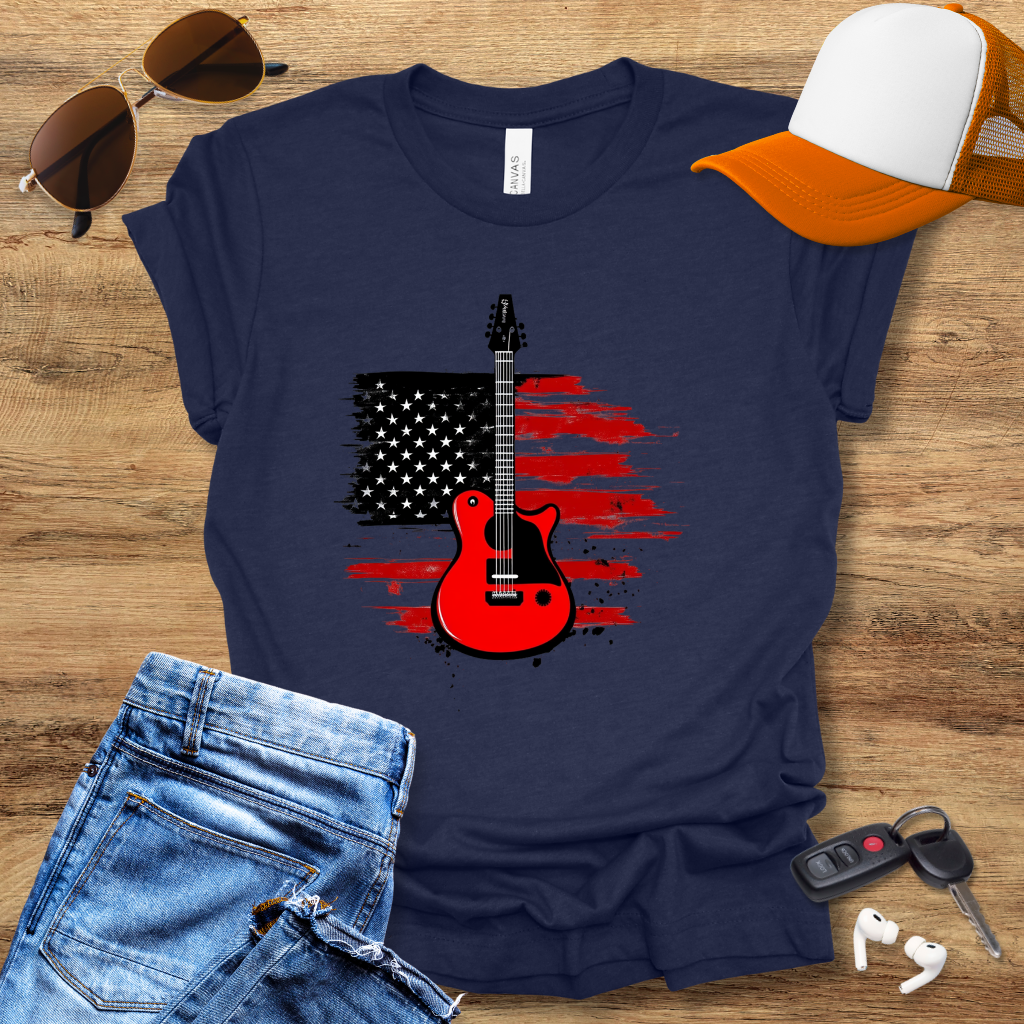 USA Flag Guitar T-Shirt