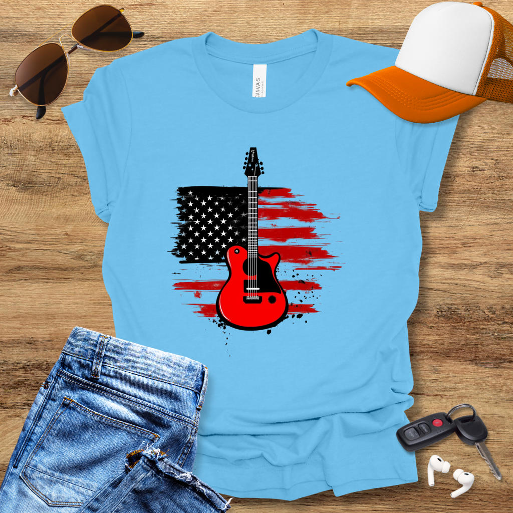 USA Flag Guitar T-Shirt