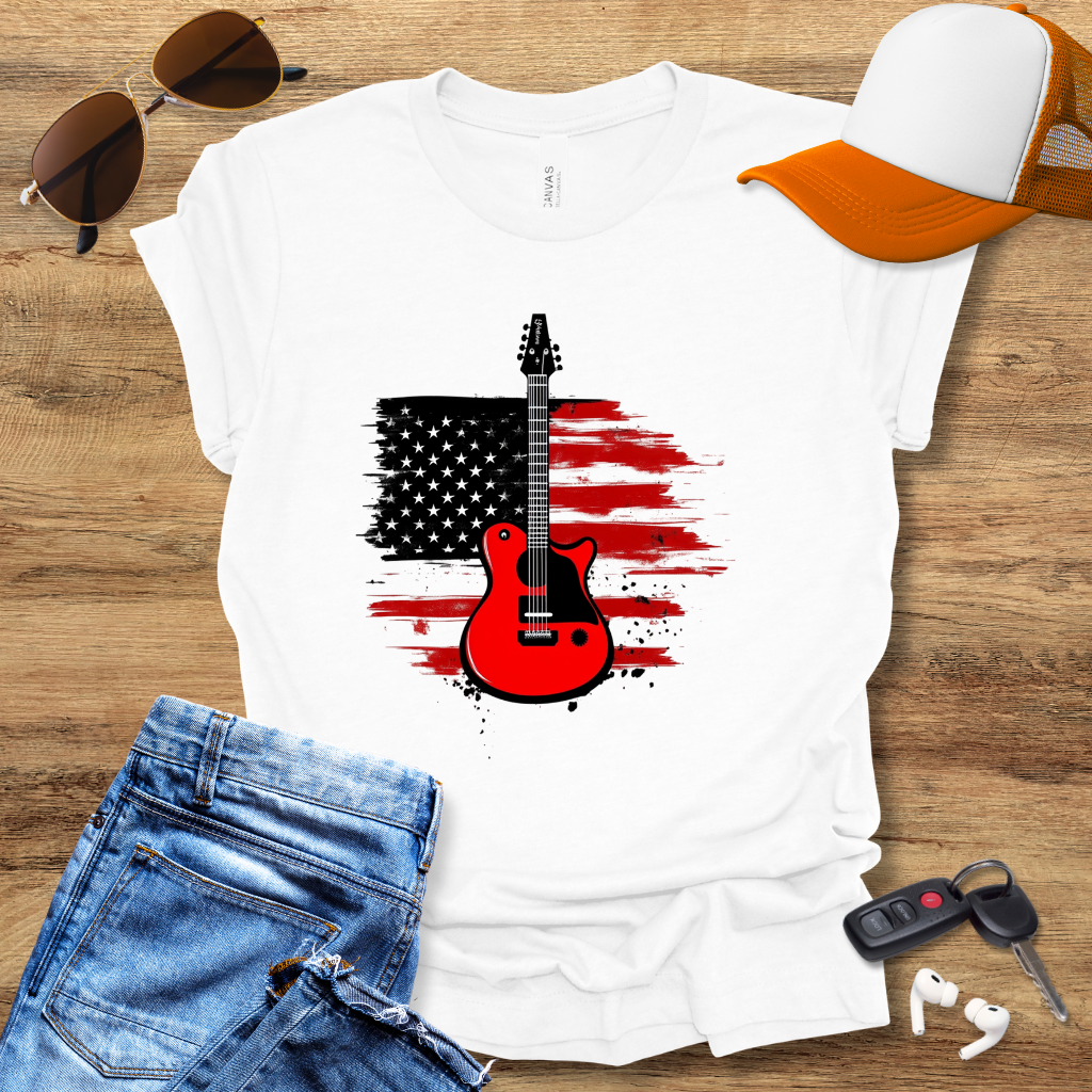 USA Flag Guitar T-Shirt