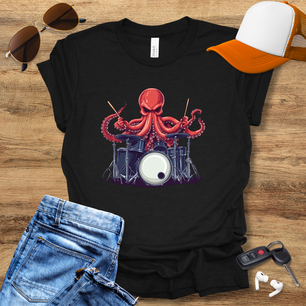 Red Octopus Drummer T-Shirt