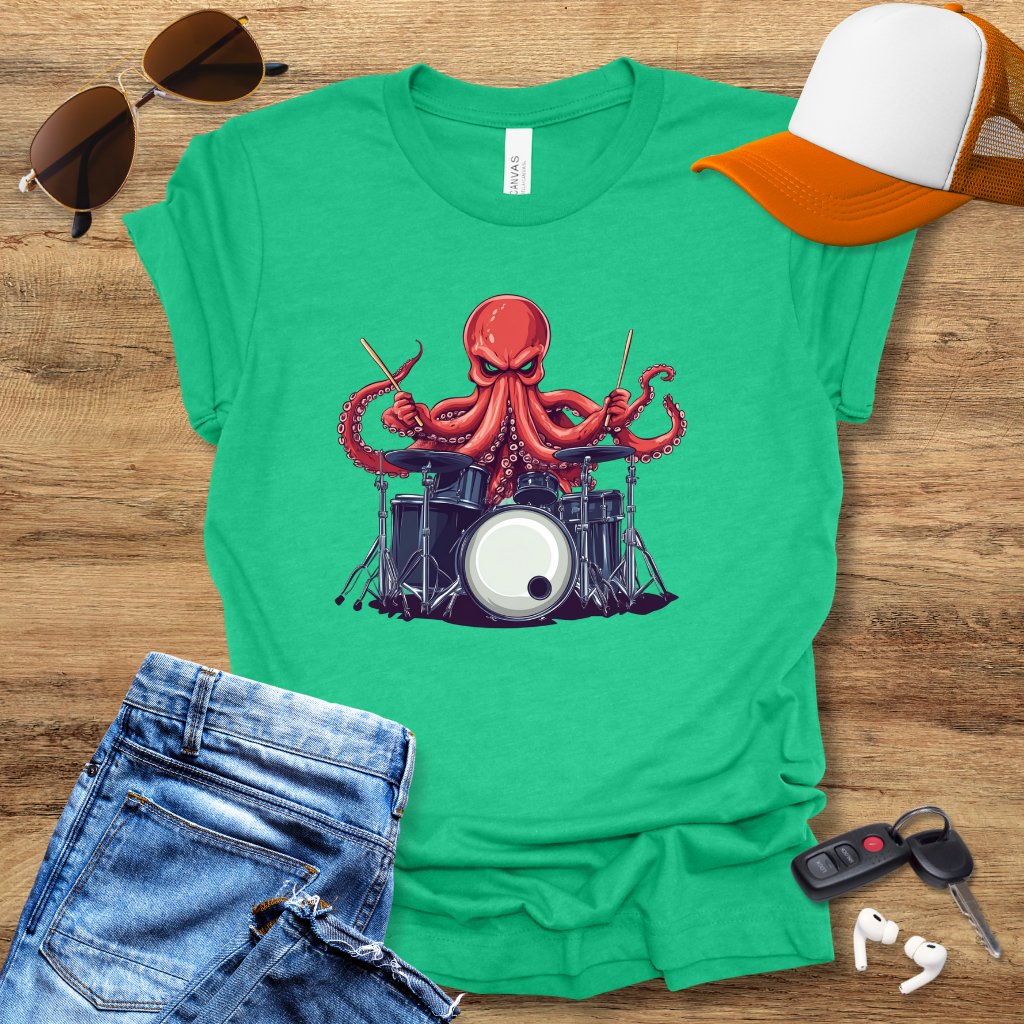 Red Octopus Drummer T-Shirt