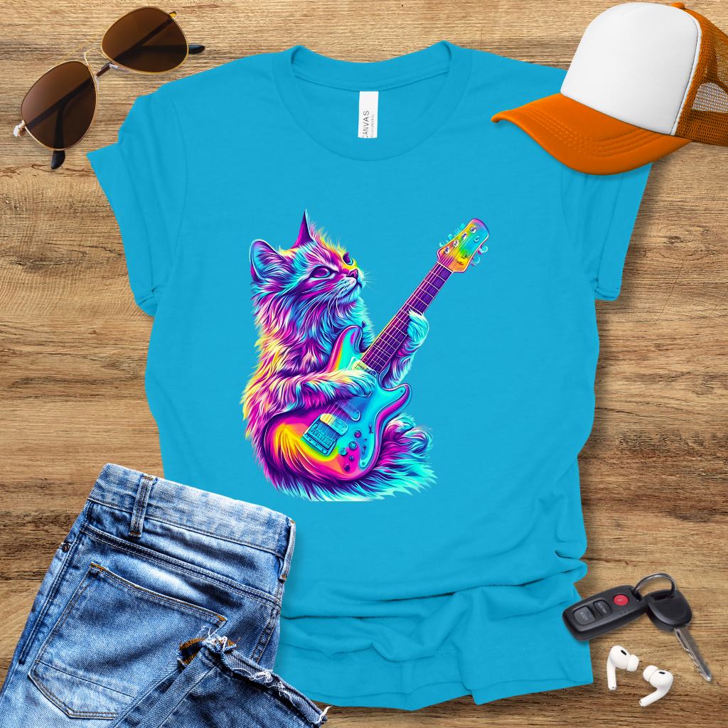 Neon Guitar Cat T-Shirt