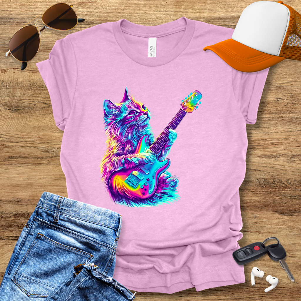 Neon Guitar Cat T-Shirt