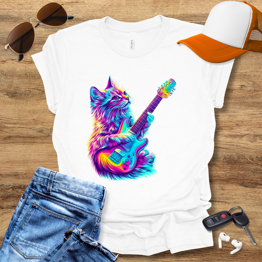 Neon Guitar Cat T-Shirt