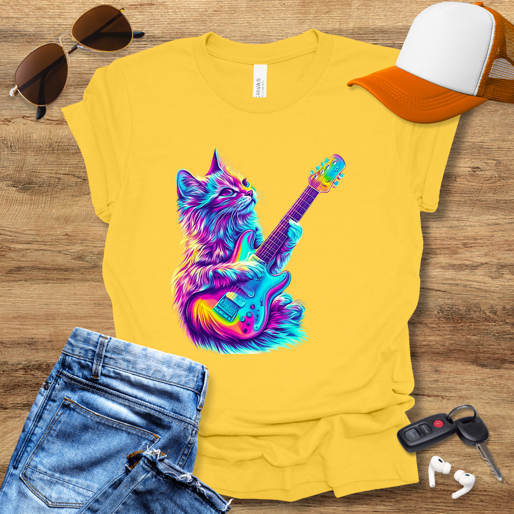 Neon Guitar Cat T-Shirt